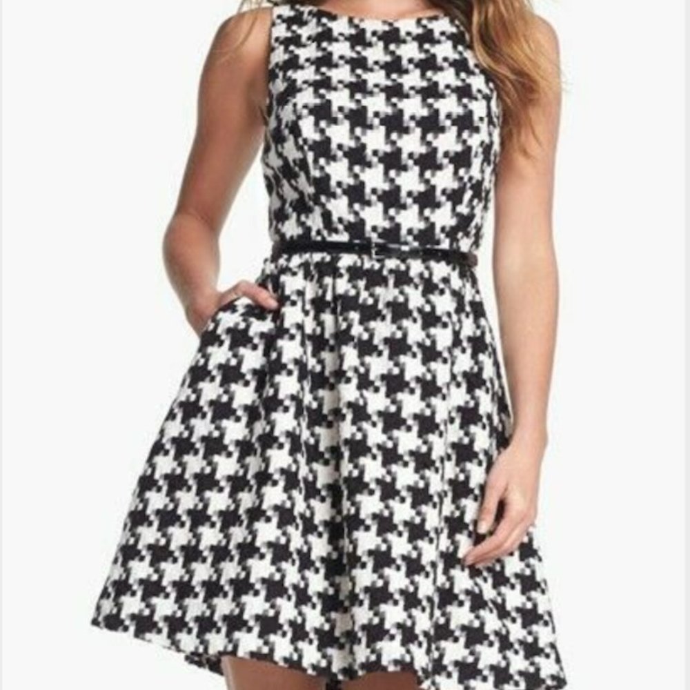 Houndstooth Fit-and-Flare Dress